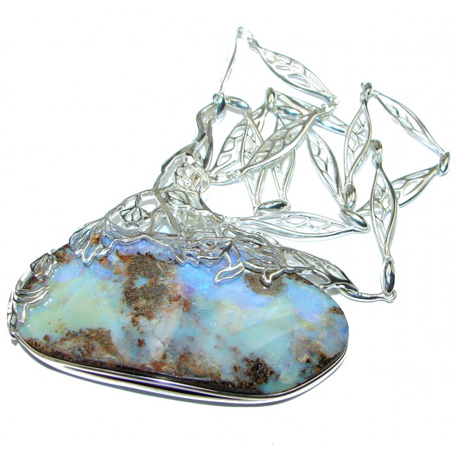 CHALLENGER Natural Earth Mined Opaque Australian Boulder Opal oxidized .925 Sterling Silver handcrafted necklace