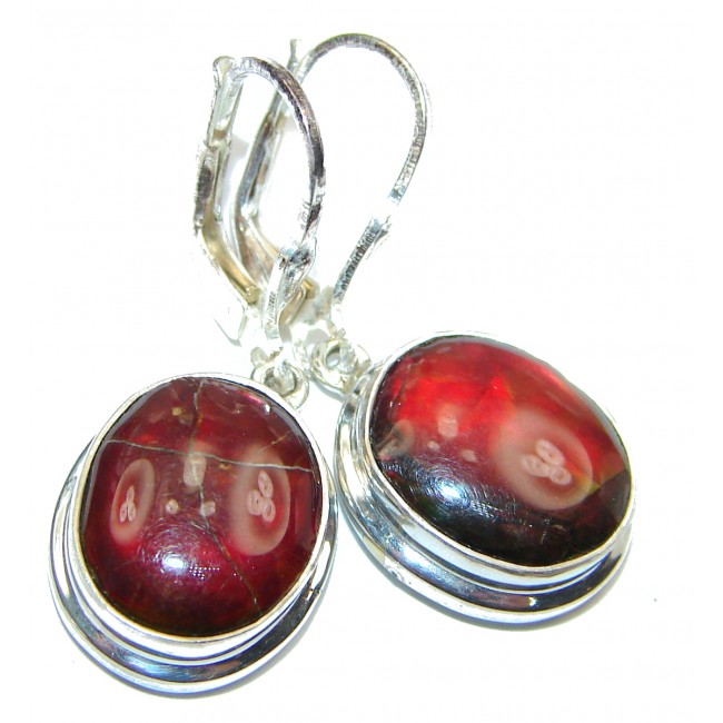 Red Aura Fire Ammolite .925 Sterling Silver handcrafted earrings