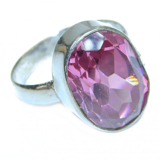 Huge Vintage Design Pink Topaz .925 Sterling Silver handcrafted ring size 8