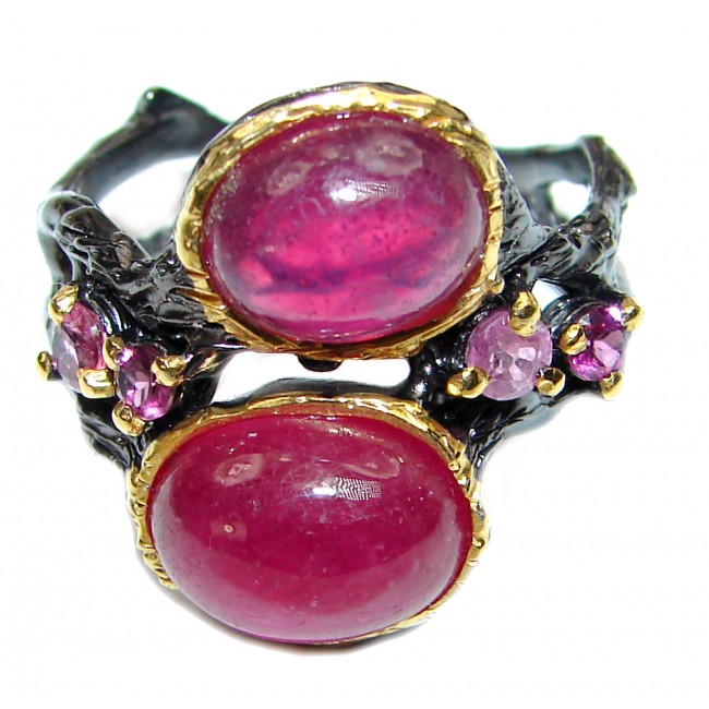 Genuine Ruby 18K yellow Gold over .925 Sterling Silver handmade Cocktail Ring s. 8 3/4