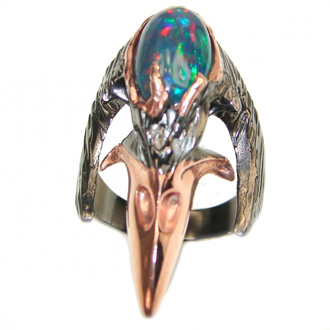 Plague Doctor 10.5ctw Genuine Black Opal Rose Gold over .925 Sterling Silver handmade Ring size 8 1/2