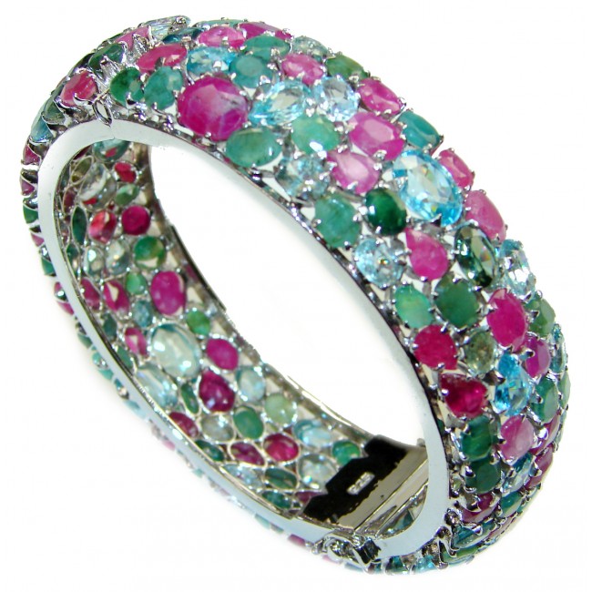 Spectacular authentic Ruby multigem .925 Sterling Silver handmade bangle Bracelet