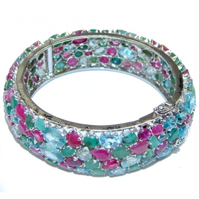 Spectacular authentic Ruby multigem .925 Sterling Silver handmade bangle Bracelet