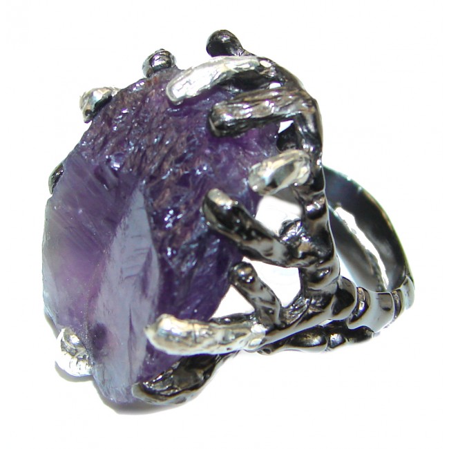 Jumbo Vintage Style Rough Amethyst .925 Sterling Silver handmade Cocktail Ring s. 7 3/4