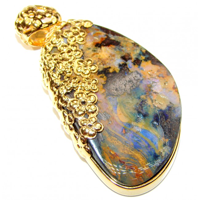 Authentic Australian Boulder Opal 14K Gold over .925 Sterling Silver handmade Pendant