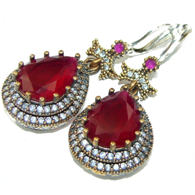 Victorian Style created Ruby .925 Sterling Silver handcrafted earrings