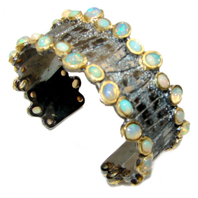 Sublime Ethiopian Opal 14K Gold Rhodium over .925 Sterling Silver Bracelet / Cuff