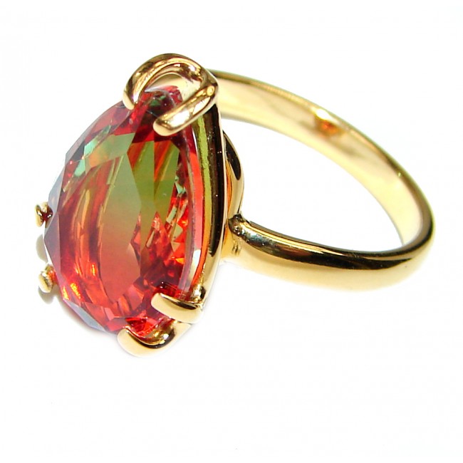 8.5ctw Watermelon Tourmaline Gold over .925 Sterling Silver handcrafted Ring size 7 3/4
