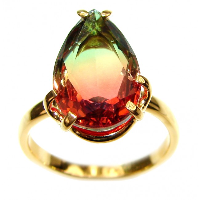 8.5ctw Watermelon Tourmaline Gold over .925 Sterling Silver handcrafted Ring size 7 3/4