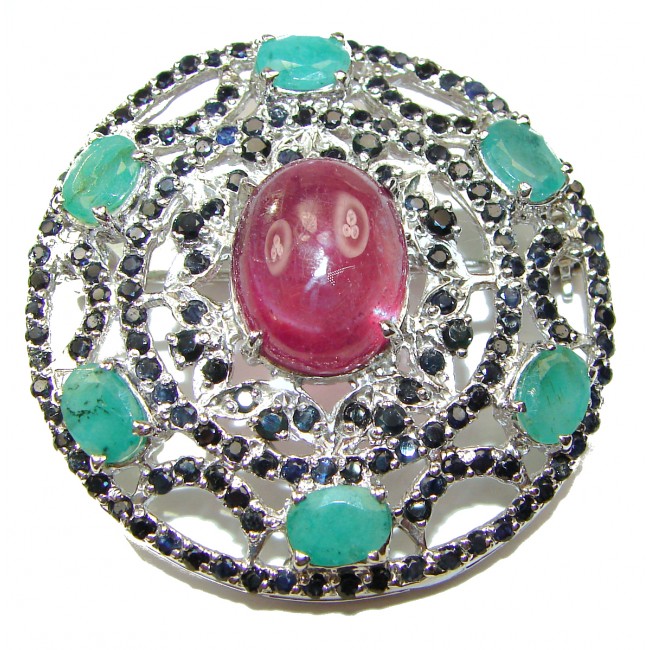 SPECTACULAR Genuine Kashmir Ruby .925 Sterling Silver handmade Pendant - Brooch