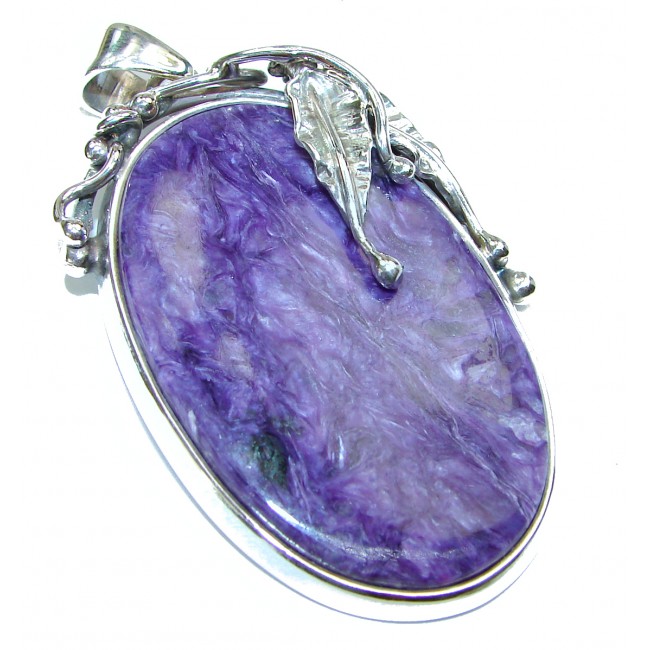 Large Natural Siberian Charoite .925 Sterling Silver handcrafted pendant