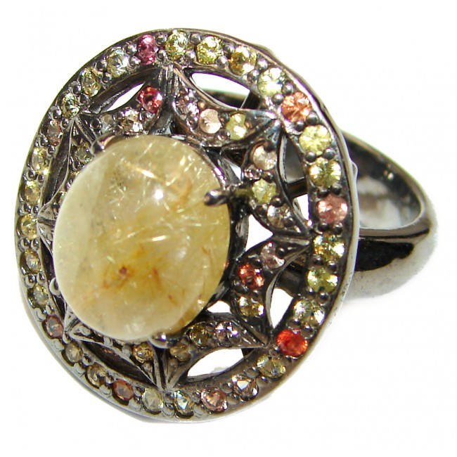Golden Rutilated Quartz multicolor Sapphire .925 Sterling Silver handcrafted Ring Size 8