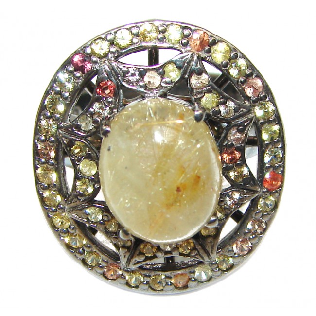 Golden Rutilated Quartz multicolor Sapphire .925 Sterling Silver handcrafted Ring Size 8