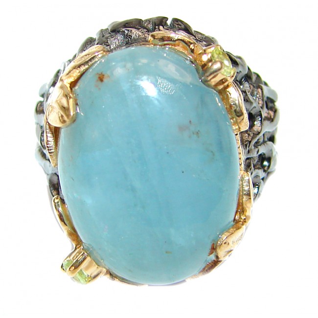 Huge Aquamarine 18k Gold Rhodium over .925 Sterling Silver handcrafted ring size 8