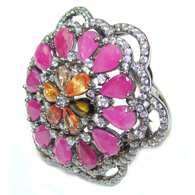 Spanish Fiesta authentic Ruby black rhodium over .925 Sterling Silver handcrafted HUGE Statement Ring size 8 1/4