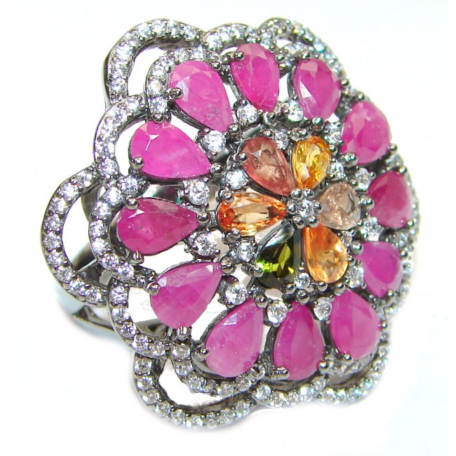 Spanish Fiesta authentic Ruby black rhodium over .925 Sterling Silver handcrafted HUGE Statement Ring size 8 1/4