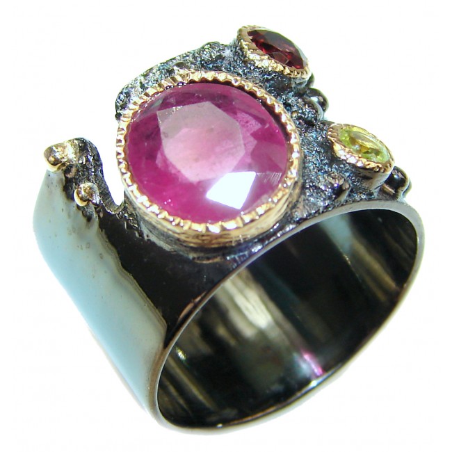 Genuine 15 ctw Ruby .925 Sterling Silver handcrafted Statement Ring size 8 1/4
