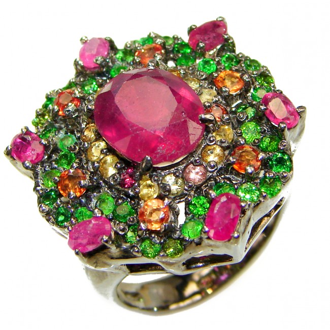 CARMEN Genuine Ruby .925 Sterling Silver handcrafted Statement HUGE Ring size 9 1/4