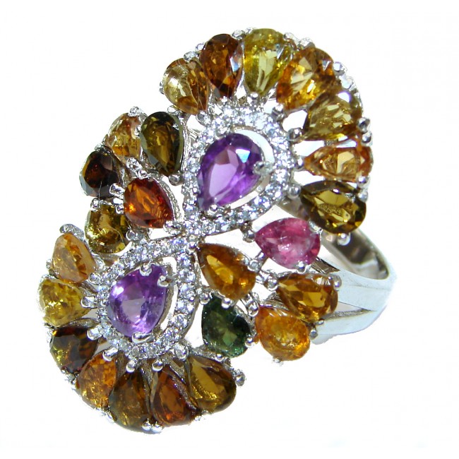 Valentina Genuine multicolor Sapphire .925 Sterling Silver handcrafted Statement Ring size 8