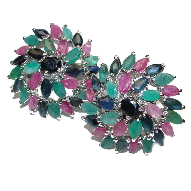 CARMEN Genuine Ruby Emerald Sapphire .925 Sterling Silver handmade earrings