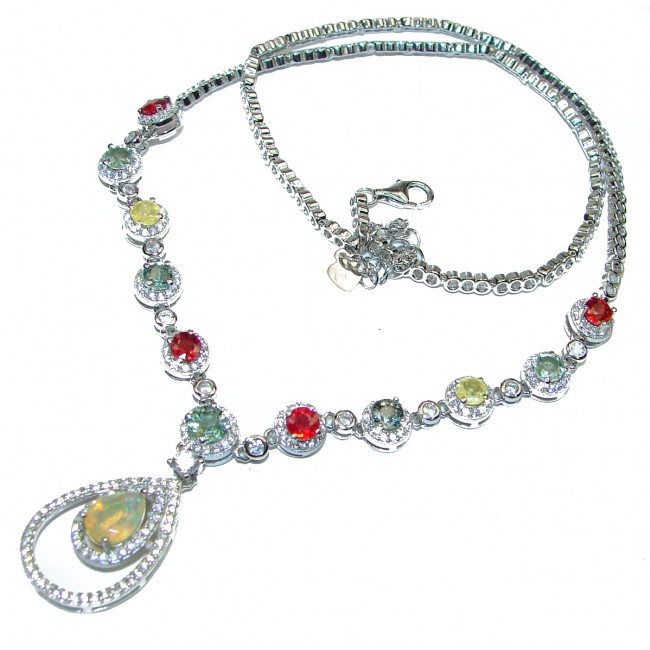MasterPiece genuine Ethiopian Opal multicolor Sapphire .925 Sterling Silver brilliantly handcrafted necklace
