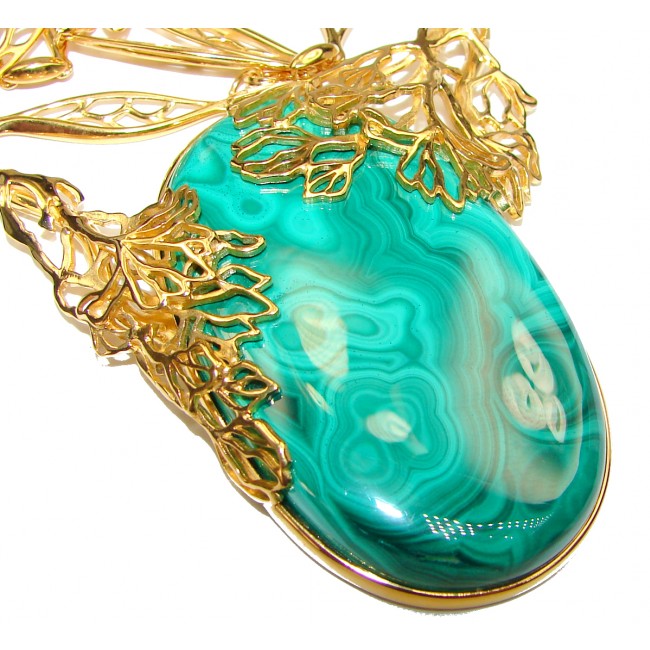 Vintage Beauty Best Quality Rare Genuine Malachite 18K Gold over .925 Sterling Silver handmade necklace