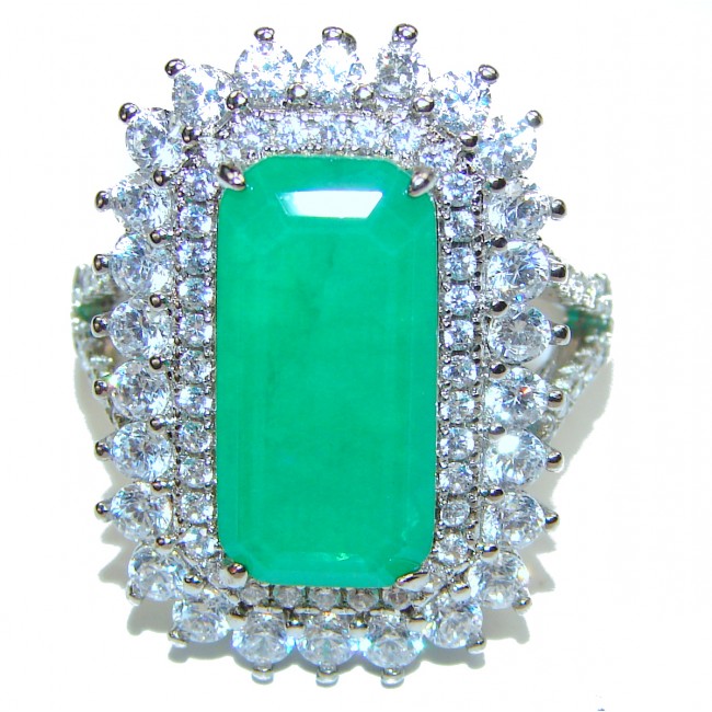 Spectacular 11.2 ctw Emerald White Topaz .925 Sterling Silver handmade Ring size 7 3/4