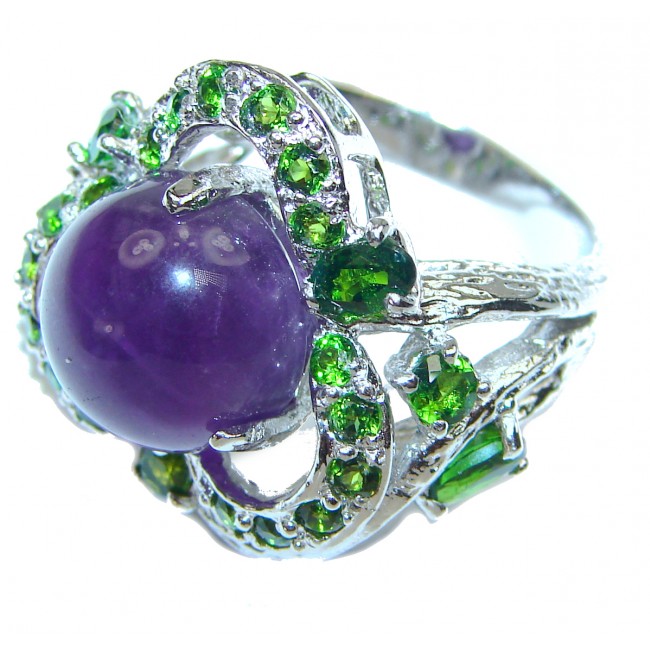 Large genuine Amethyst .925 Sterling Silver handcrafted Ring size 7 1/4