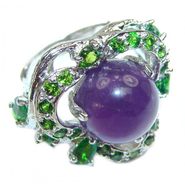 Large genuine Amethyst .925 Sterling Silver handcrafted Ring size 7 1/4