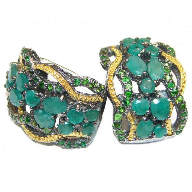 Genuine Emerald black rhodium over .925 Sterling Silver handmade earrings