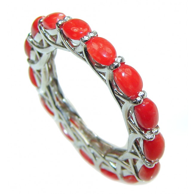 Natural Fossilized Coral .925 Sterling Silver handmade ring s. 8