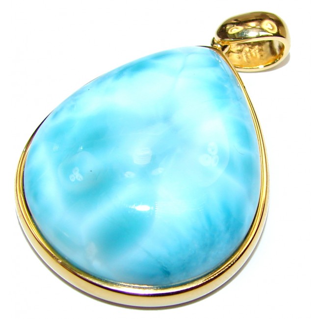 Best quality Larimar from Dominican Republic 24K Gold over .925 Sterling Silver handmade pendant