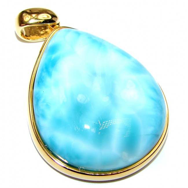 Best quality Larimar from Dominican Republic 24K Gold over .925 Sterling Silver handmade pendant