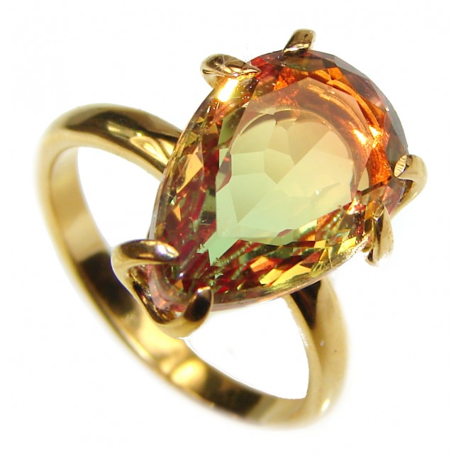 8.5ctw Watermelon Tourmaline 18K Gold over .925 Sterling Silver handcrafted Ring size 7 1/4