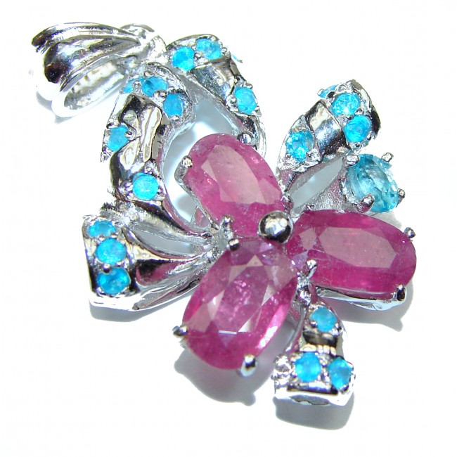 Perfect Flower Ruby .925 Sterling Silver handmade pendant