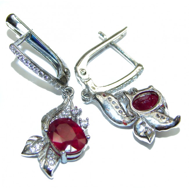 Victorian Style natural Ruby .925 Sterling Silver handcrafted earrings