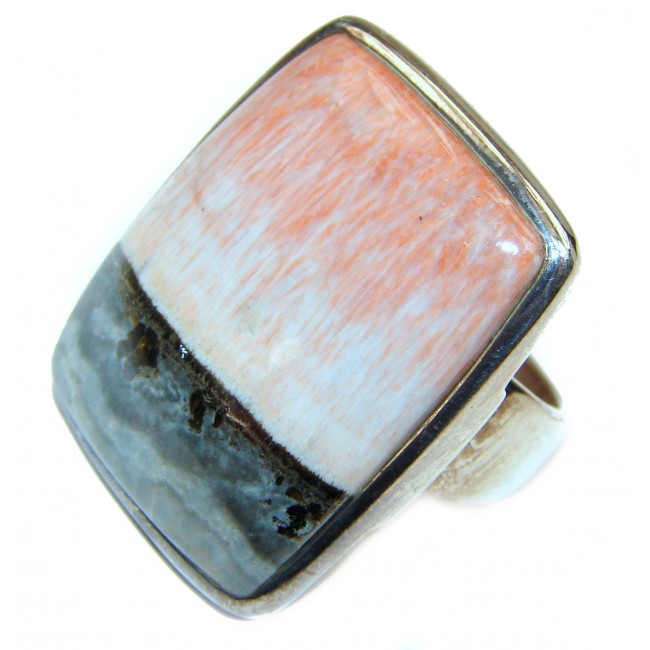 Huge Peachy Color Aventurine .925 Sterling Silver handcrafted Ring s. 8