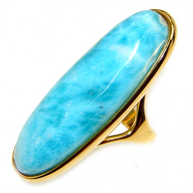 Excellent quality Natural Larimar 18K Gold over .925 Sterling Silver handcrafted LARGE Ring s. 7