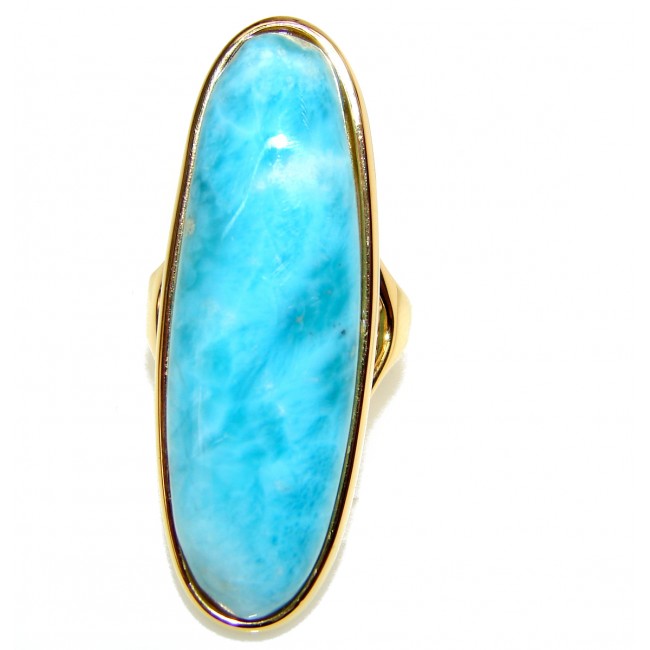 Excellent quality Natural Larimar 18K Gold over .925 Sterling Silver handcrafted LARGE Ring s. 7