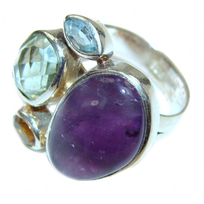 Amethyst .925 Sterling Silver handcrafted ring s. 7 adjustable