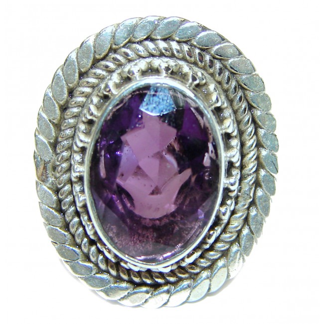 Authentic 14ctw Amethyst .925 Sterling Silver brilliantly handcrafted ring s. 6 3/4