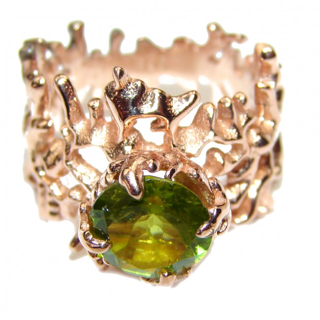 Dramatic Design genuine Peridot 14K Gold over .925 Sterling Silver handmade Cocktail Ring s. 7 1/4