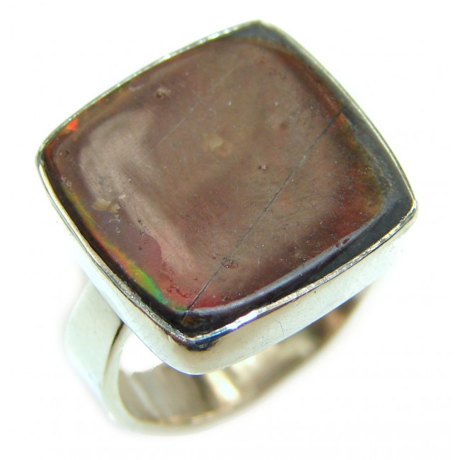 Pure Energy Genuine Canadian Ammolite .925 Sterling Silver handmade ring size 8