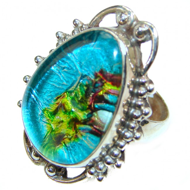 Dichroic Glass .925 Sterling Silver handcrafted Ring s. 5 3/4