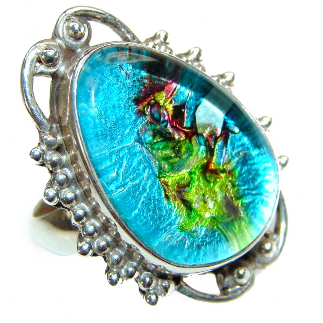 Dichroic Glass .925 Sterling Silver handcrafted Ring s. 5 3/4