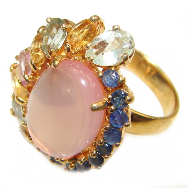 Pink Perfection Rose Quartz 18K Gold over .925 Sterling Silver Huge Ring size 9 1/4