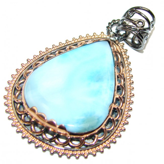 Great quality Larimar from Dominican Republic 14K Gold over .925 Sterling Silver handmade Huge pendant
