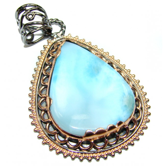 Great quality Larimar from Dominican Republic 14K Gold over .925 Sterling Silver handmade Huge pendant