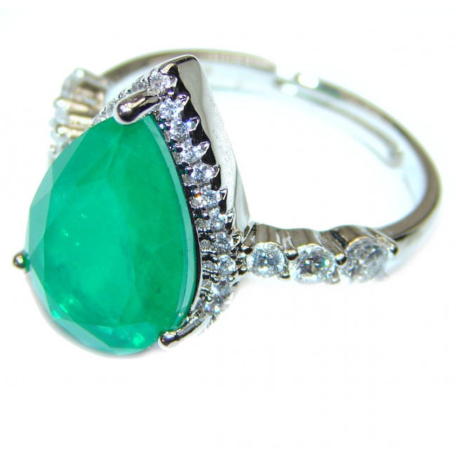 Colombian 12ct Emerald .925 Sterling Silver handcrafted Statement Ring size 7 1/2