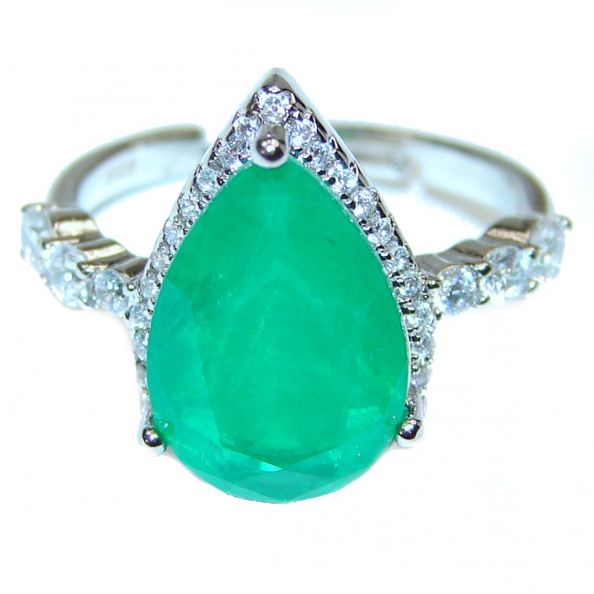 Colombian 12ct Emerald .925 Sterling Silver handcrafted Statement Ring size 7 1/2